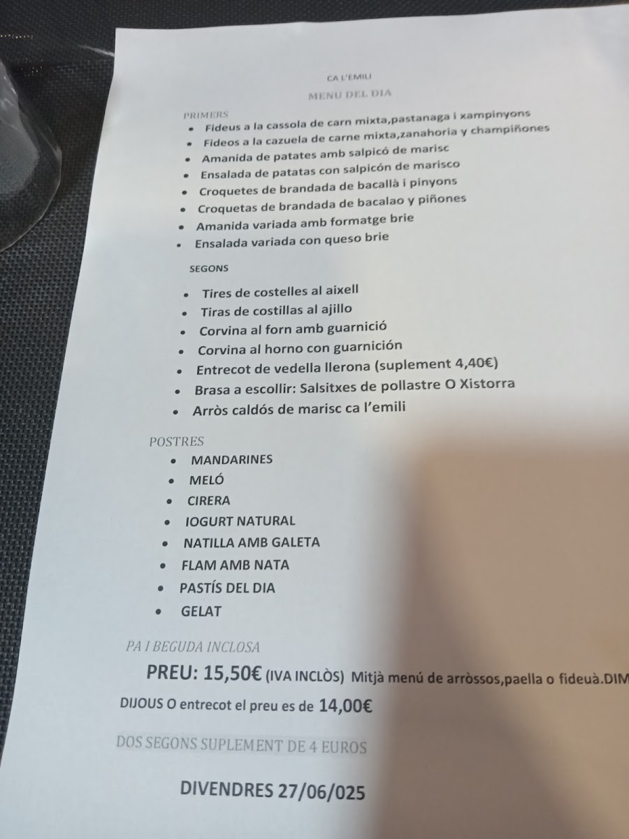 restaurant ca l' emili Menu - Image 3